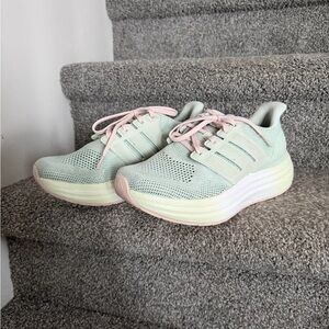adidas Mint Green Womens Athletic Sneakers with Pink Accents